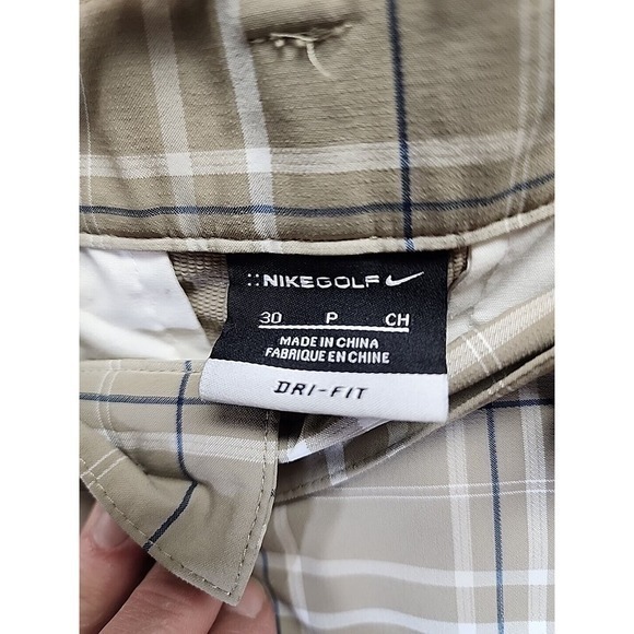Nike Golf Shorts Mens 30 Tan Dri Fit Bermuda Plaid Performance Stretch - Picture 6 of 7